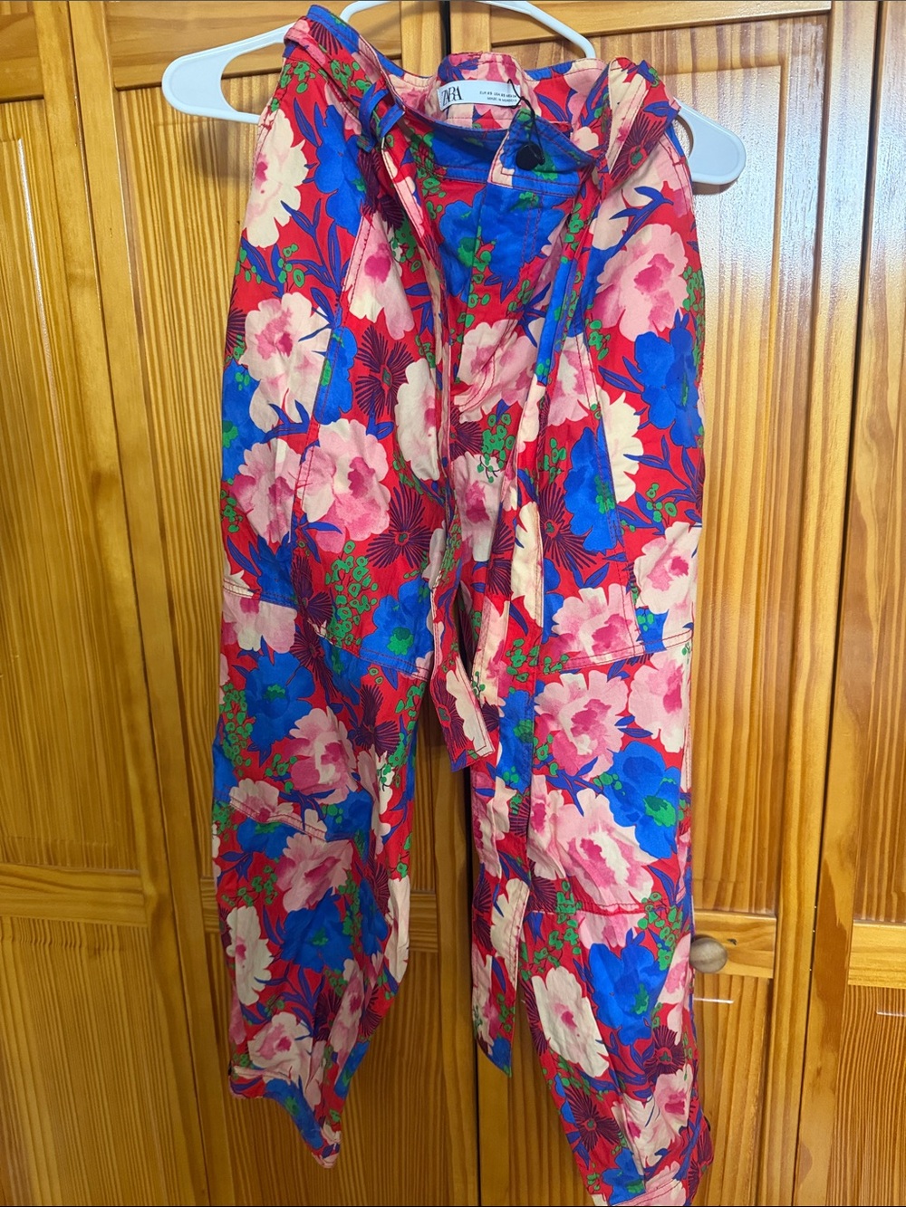 Zara Floral Wide-Leg Pants in Pink & Blue